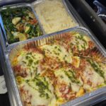 chicken parmigiana mashed potatoes and vegetables in foil tray