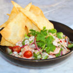 bowl with ceviche and chips